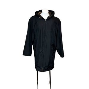 Fleet Street black waterproof rain coat with leopard lining size L